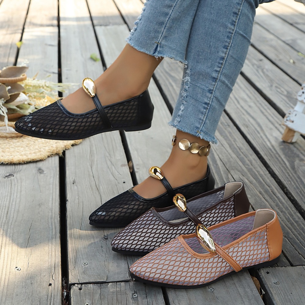 Mesh Strap Metal - Damen Mesh Mary Jane Flats mit