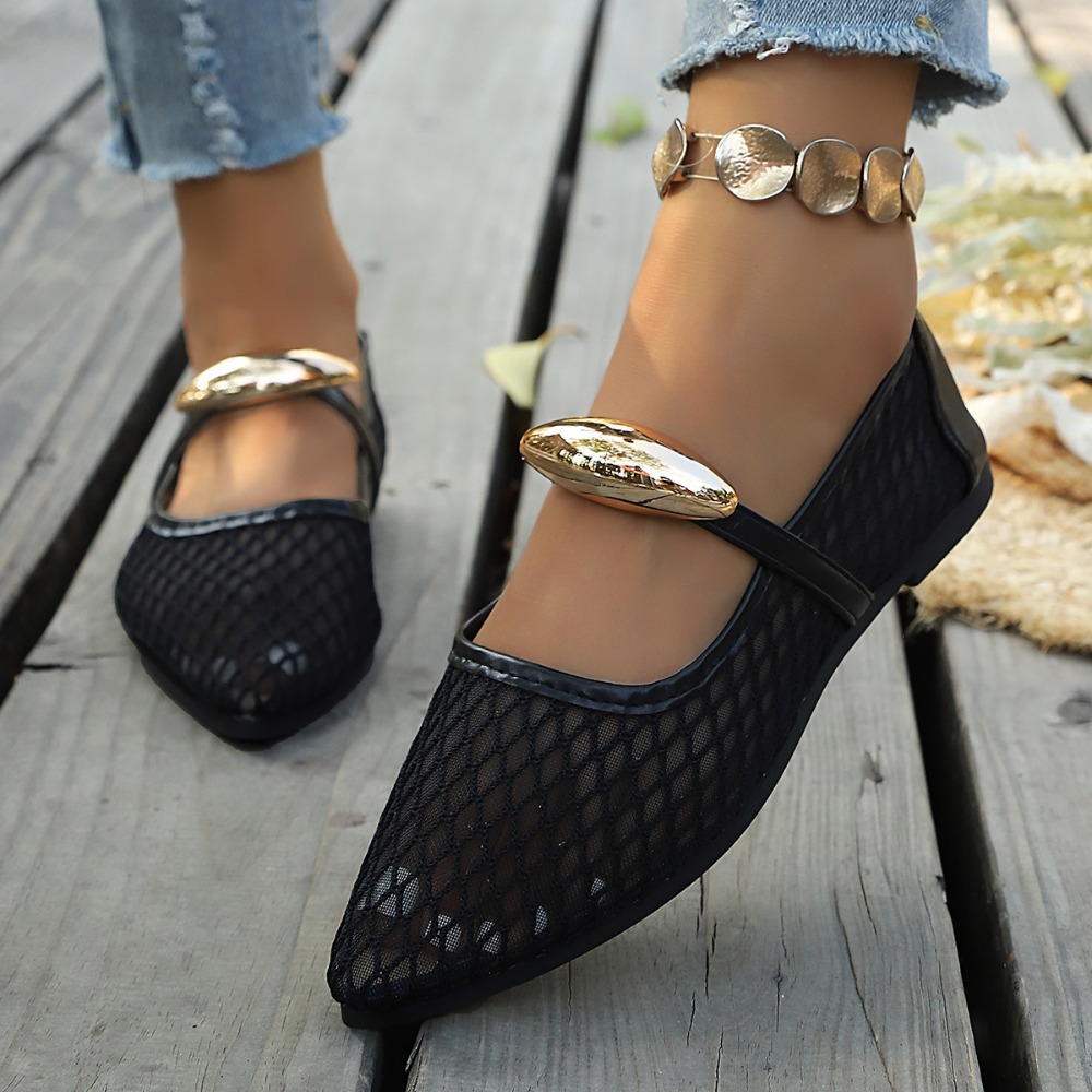 Damen Mesh Mary Jane Flats mit – Mesh Strap Metal Bewertung und Preis